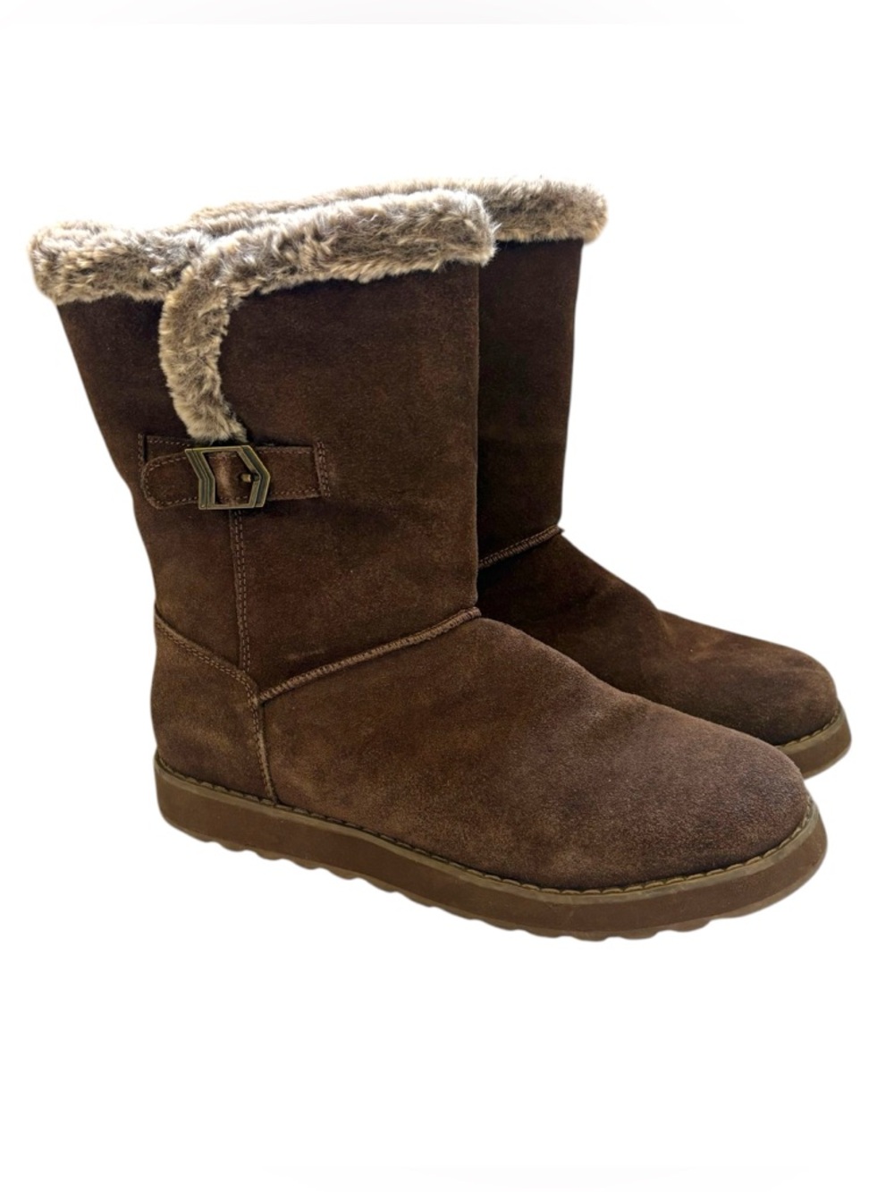 Skechers Size 9‎ Brown Keepsakes Suede Faux Fur Boots Winter Y2K Retro Neutral